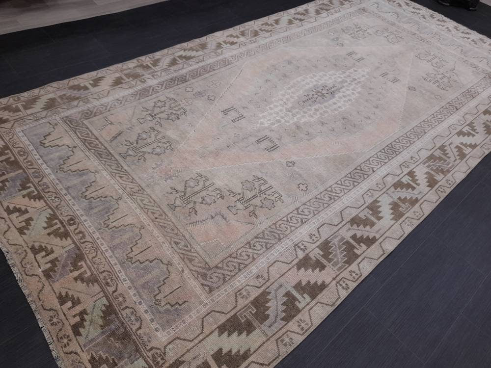 Muted OUSHAK RUG TURKISH Rug 5.7 x 11.4 Muted Vintage Oriental Rug Vintage Persian Rug Wool Rug Hand Made Rug Vintage Turkish Rug