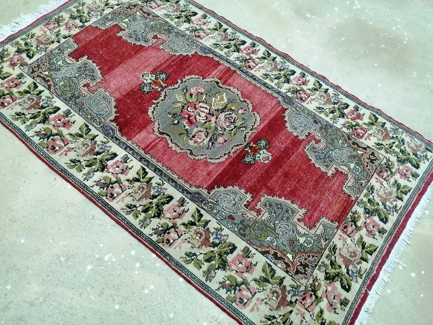 4.6 x 7.6 Floral OUSHAK RUG TURKISH Oushak Rug Vintage Oushak Runner Rug Vintage Runner Rug Wool Oushak Rug Hand Made Rugs Vintage  Rug