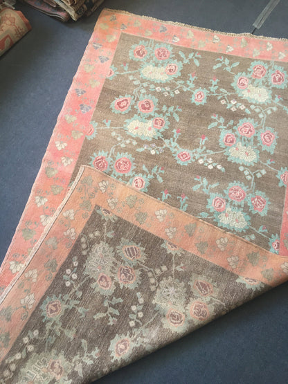 4.4x7.8 feet wool natural brown kitchen area rug, turkish handmade pink bedroom rug, large bathroom floor rug, hallway middle vintage rugs