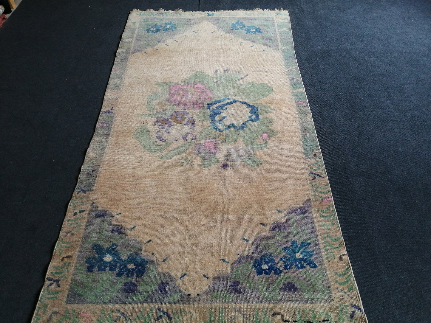 3.5 x 6.7 OUSHAK RUG TURKISH Oushak Rug Vintage Oushak Runner Rug Vintage Runner Rug Wool Oushak Rug Hand Made Rugs Vintage Turkish Rug 4x7