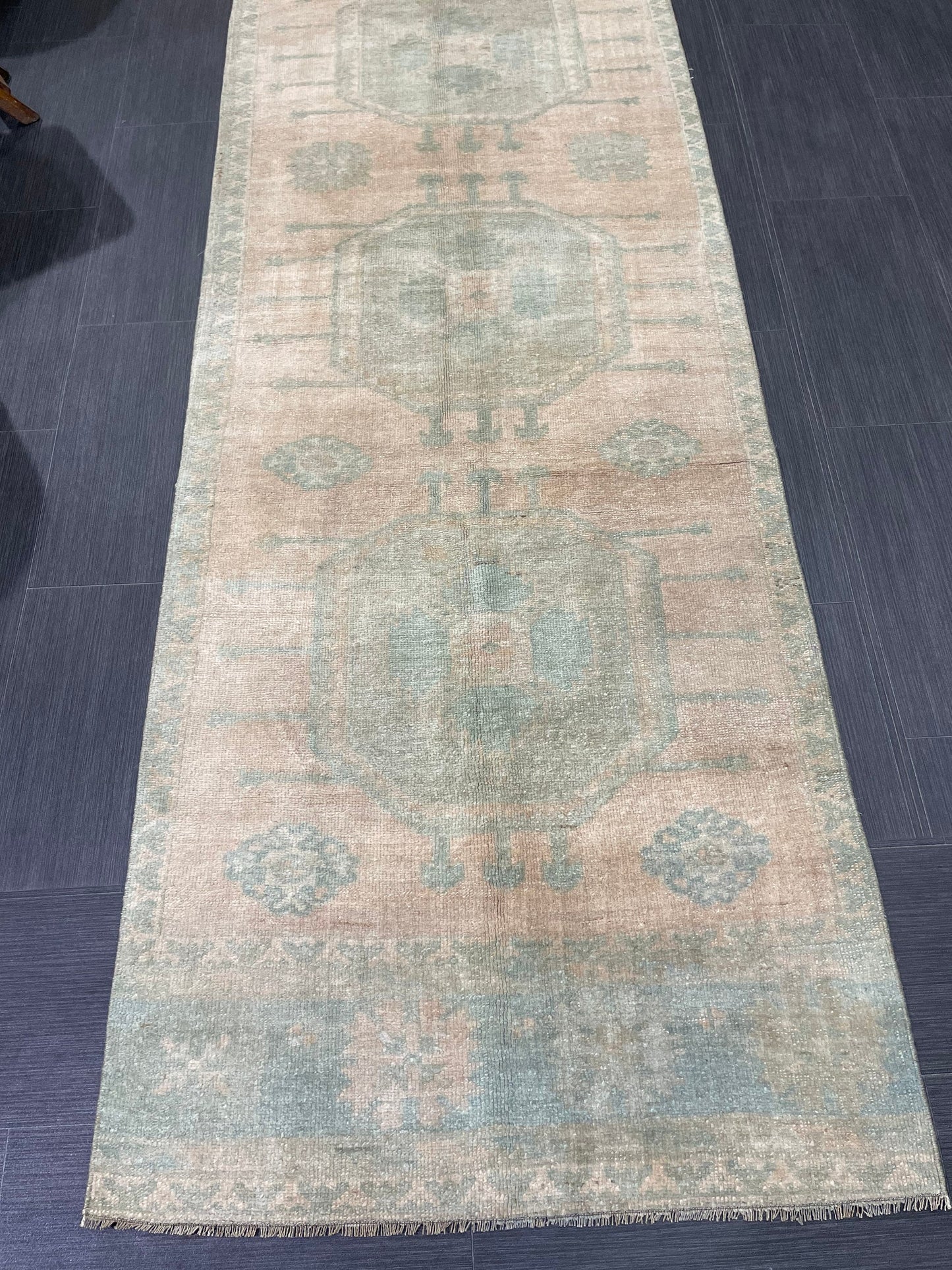 Muted OUSHAK RUG TURKISH 2.9 x 13.2 Rug Runner Vintage Runner Rug Vintage Runner Rug Wool Oushak Rug Hand Made Rugs Vintage Turkish Runner