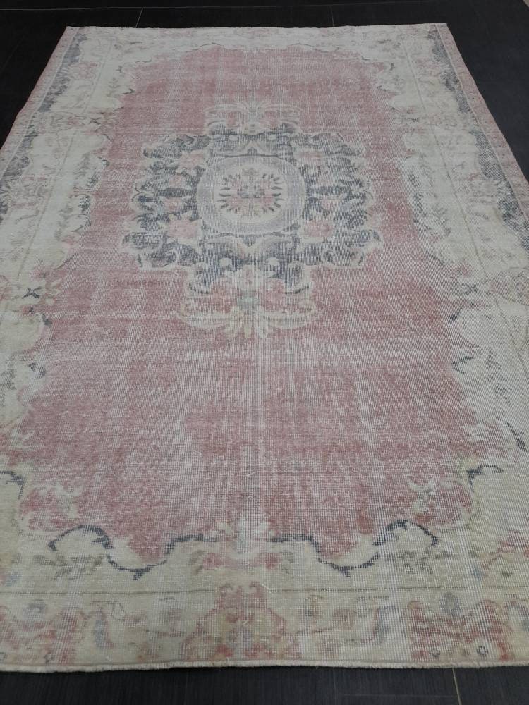 Distressed Vintage Rug TURKISH HAND MADE Rug 6 x 8.8 Vintage Turkish Rug Oushak Rug Turkish Oriental Rug Persian Vintage Oushak Rug Wool Rug