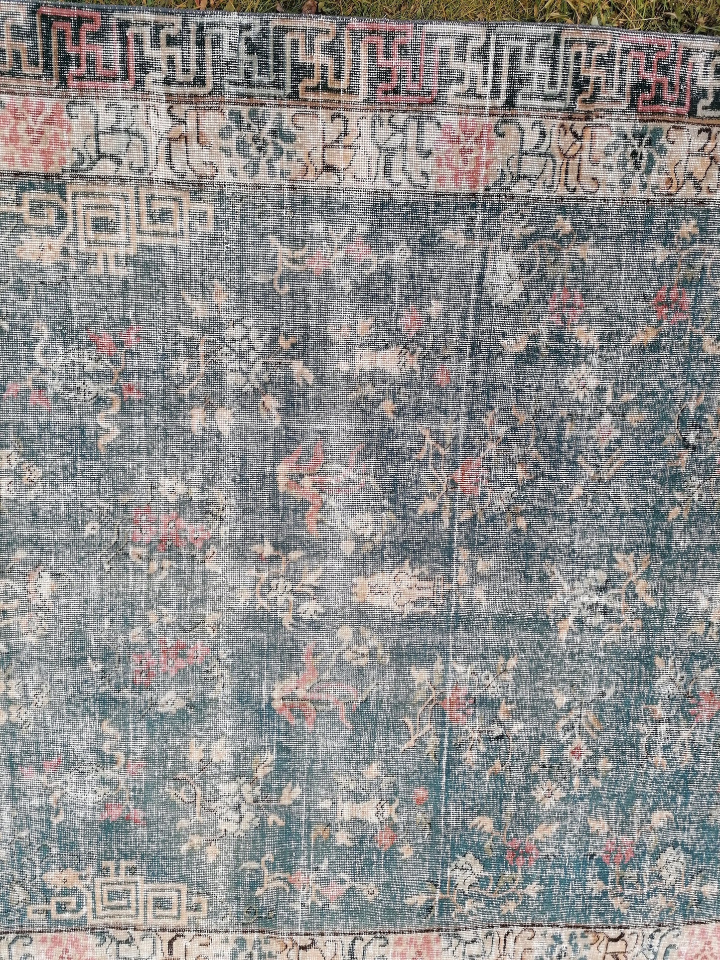 9'4x6'5 large oushak rug, blue distressed turkish rug vintage oushak runner rug vintage runner rug wool oushak vintsge hand made rugs