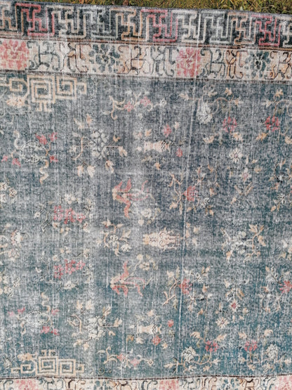 9'4x6'5 large oushak rug, blue distressed turkish rug vintage oushak runner rug vintage runner rug wool oushak vintsge hand made rugs