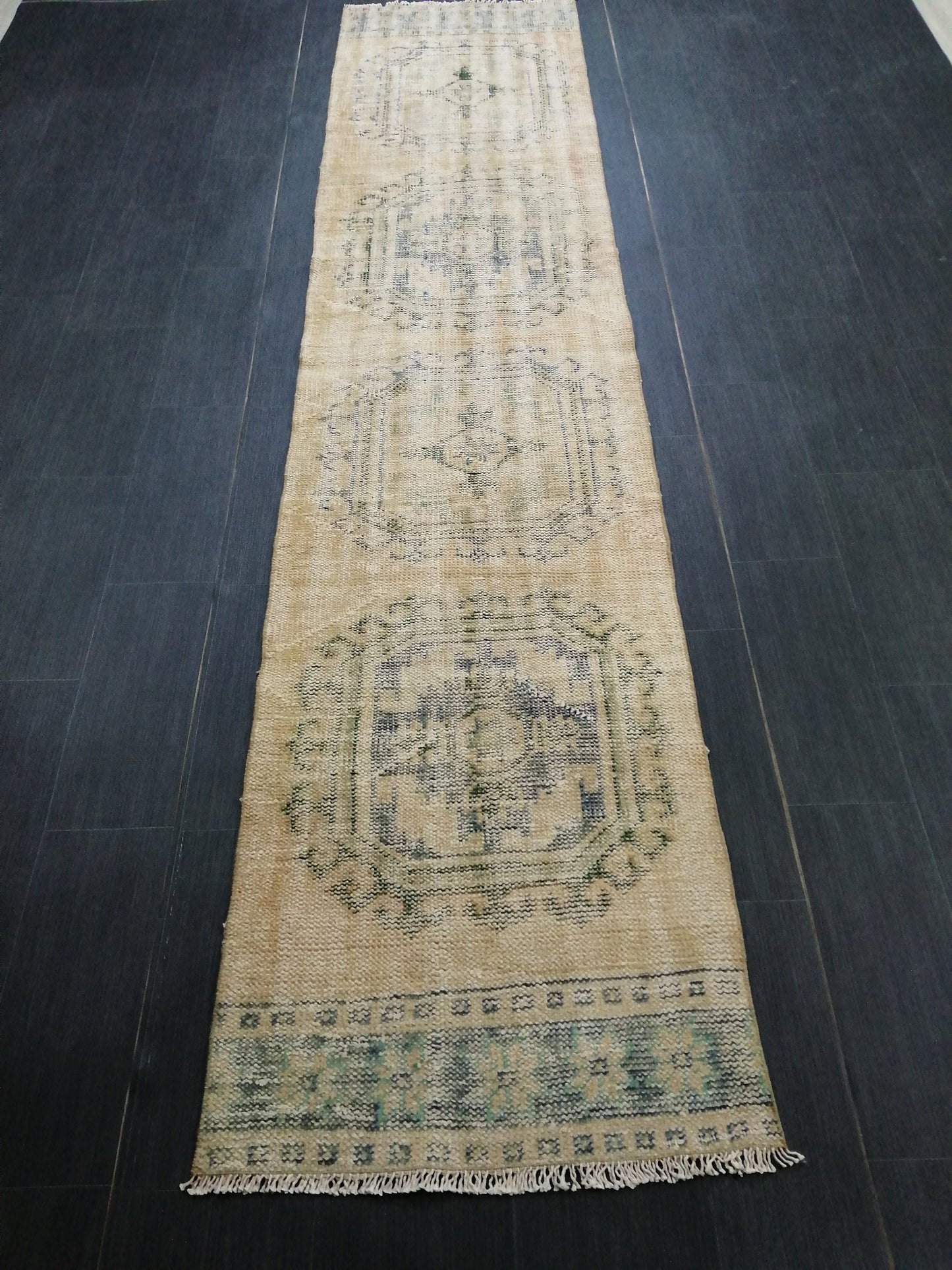 10.9 x 2.4 Faded Oushak Runner Rug Turkish Runner Rug Vintage Runner Rug Hallway Runner Rug Kitchen Runner Wool Runner Rug Wool Oushak Rug