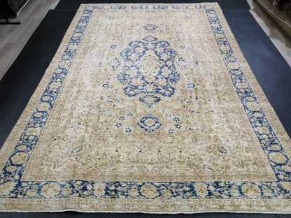 Large Persian RUG 7x10 Oriental Rug Vintage Oushak Runner Rug Rug Wool Turkish Rug Hand Made Rug Blue Vintage Persian Rug Blue and cream