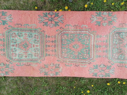 Oushak wool runner 2'7x20'6 long vintage runner, hallway handmade runner