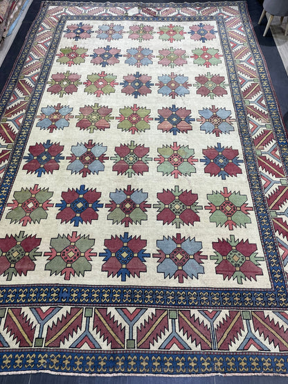 Vintage OUSHAK RUG, TURKISH 8.5 x 13.3 Rug, Large Persian Rug, Vintage Oriental Rug, Vintage Handmade Rug, Blue Wool Rug