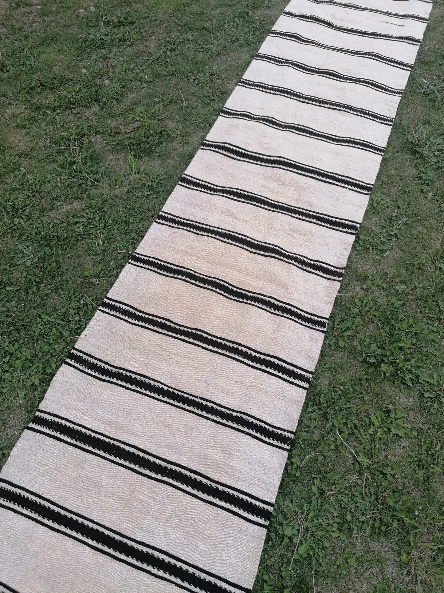 2.5 x 21 Neutral flatweave wool runner rug - stripe kilim runner, long handmade runner,  turkish woven runner rug