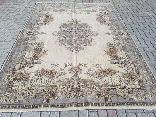 10'x7' muted soft colors oushak rug oushak vintage rug turkish oushak rug rustic unsual tribal rug retro style rug traditional turkish desig