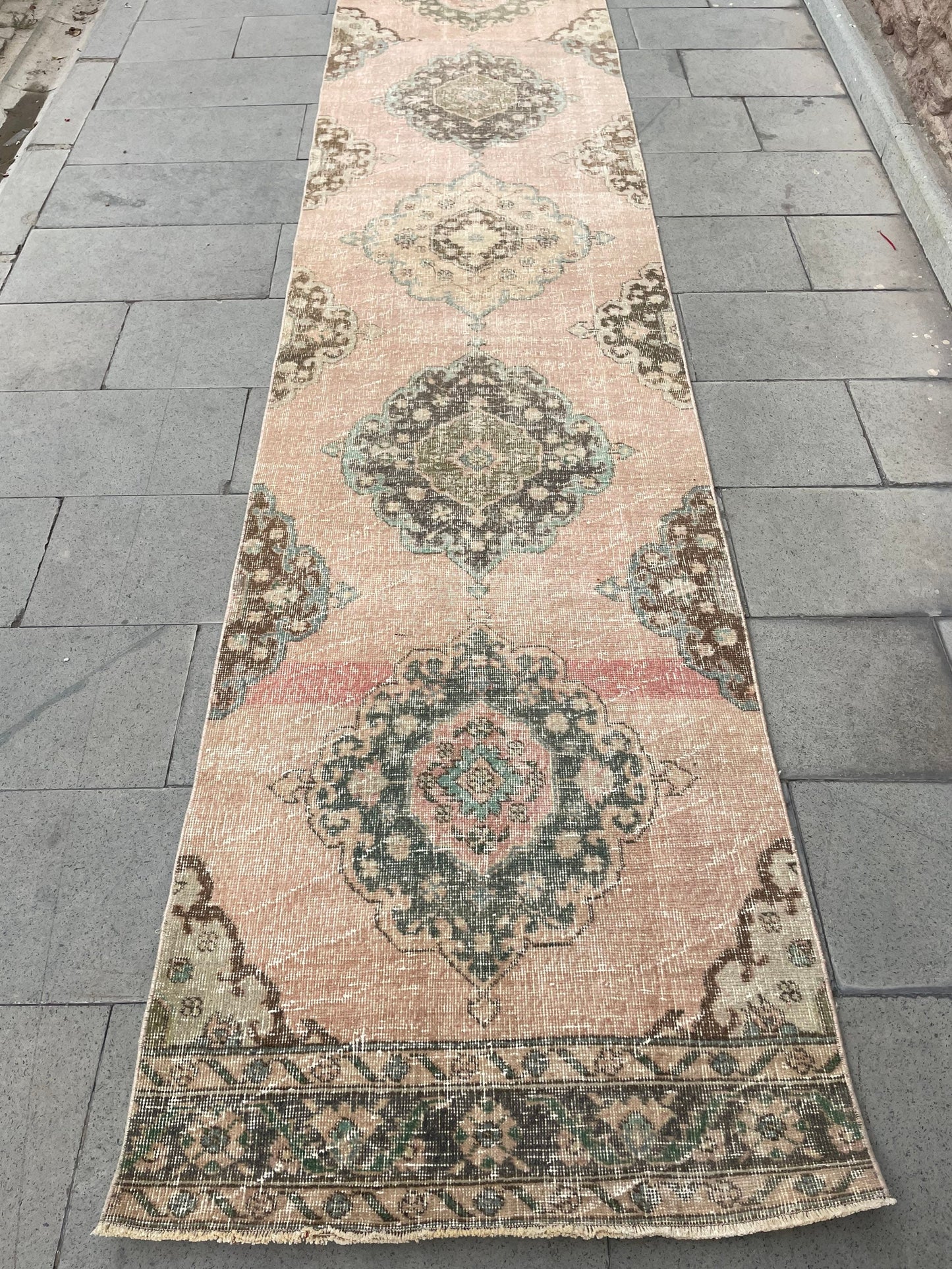 Handmade Extra Long Turkish 2.8 x 21.8 Runner, Very Long Oushak Runner Rug, Vintage Runner Rug, Pink XL Stairs Runner Rug Staircase Runner