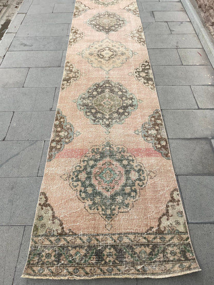 Handmade Extra Long Turkish 2.8 x 21.8 Runner, Very Long Oushak Runner Rug, Vintage Runner Rug, Pink XL Stairs Runner Rug Staircase Runner
