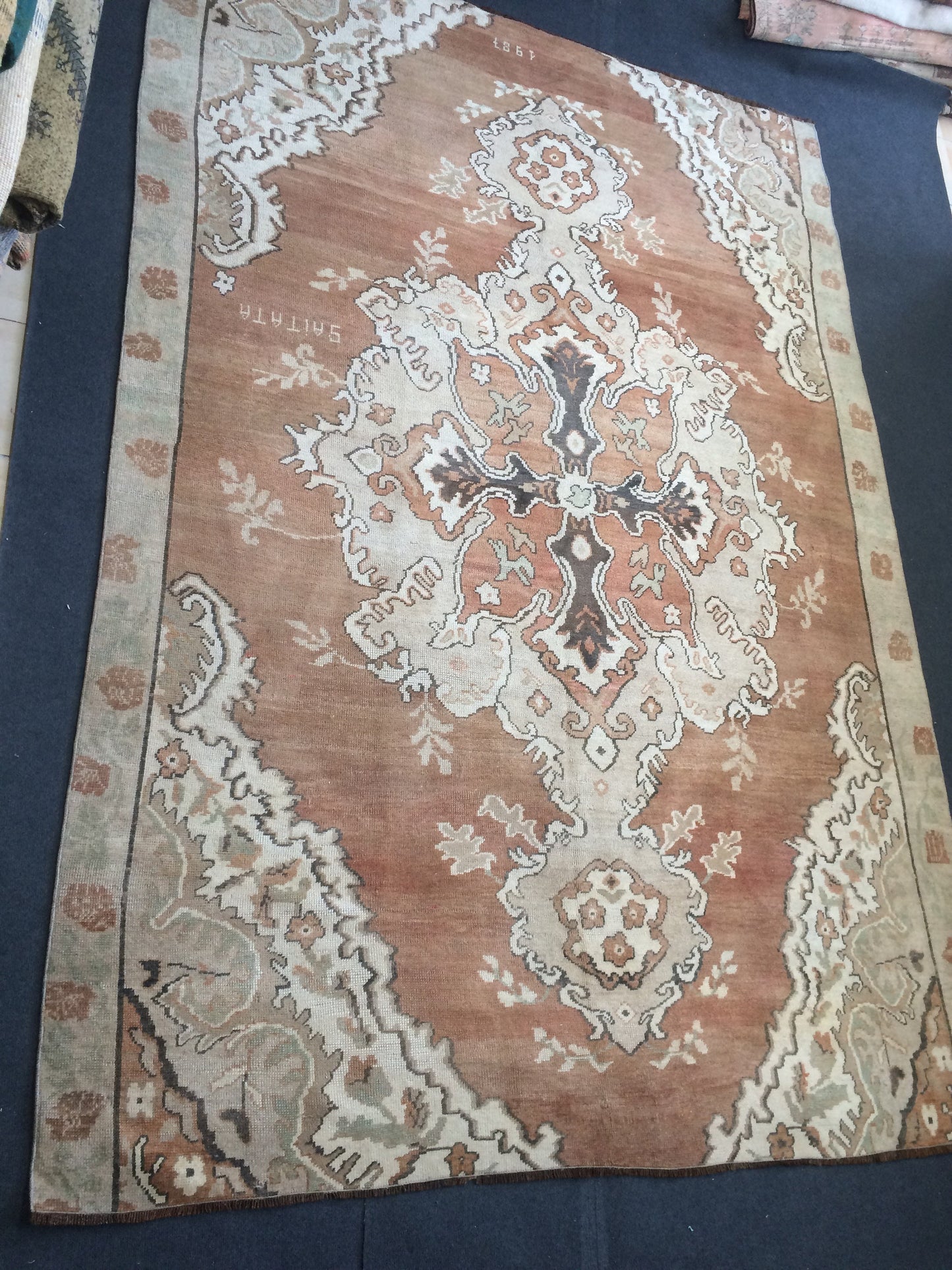 Large Area OUSHAK RUG TURKISH Neutral Rug Vintage 7 x 10.5 Oushak Brown Rug Vintage Rug Wool Kars Rug Hand Made Rugs Wool Hand Knotted Rug