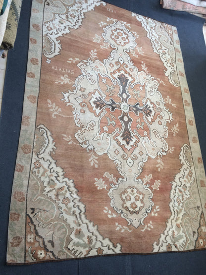 Large Area OUSHAK RUG TURKISH Neutral Rug Vintage 7 x 10.5 Oushak Brown Rug Vintage Rug Wool Kars Rug Hand Made Rugs Wool Hand Knotted Rug