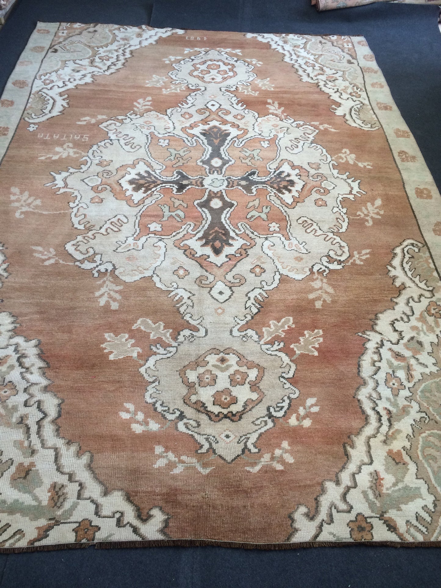Large Area OUSHAK RUG TURKISH Neutral Rug Vintage 7 x 10.5 Oushak Brown Rug Vintage Rug Wool Kars Rug Hand Made Rugs Wool Hand Knotted Rug