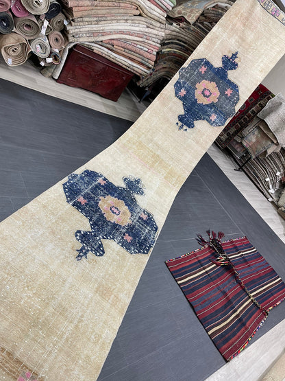 XL Wool Handmade Runner Rug 2.9 x 16.6 TURKISH Runner Rug Vintage Runner Rug Extra Long Runner Rug Staircase Runner rug Hand Knotted Runner