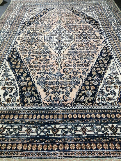 Vintage Persian Rug, Unique Motif Rug, 8 x 11.2 Persian Rug, Hand Knotted Rug, Eclectic Rug, Hand Made Rug, Living room Rug Navy rug 8x11