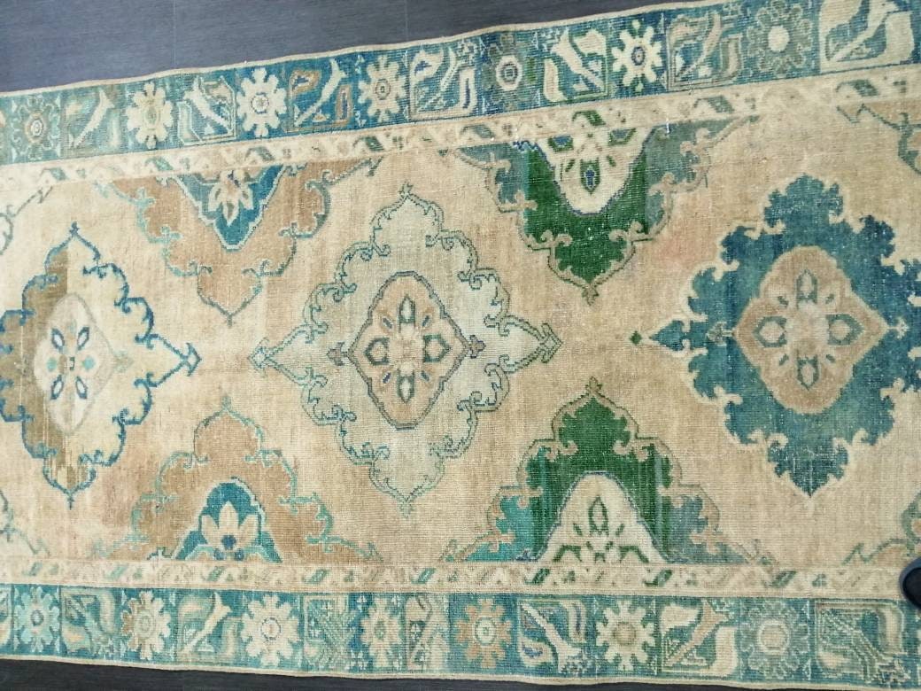 Kitchen Runner Rug 4 x 12.3 Persian Runner Rug Wool Oushak Rug Oushak Runner Rug Turkish Runner Rug Vintage Runner Rug Hallway Runner Rug