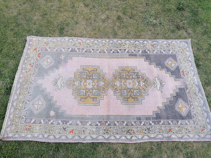 4x6.5 feet oushak turkish bathroom rug, vintage handmade wool rug, kitchen area medium size rug, living room rug, laundry rug,faded blue rug