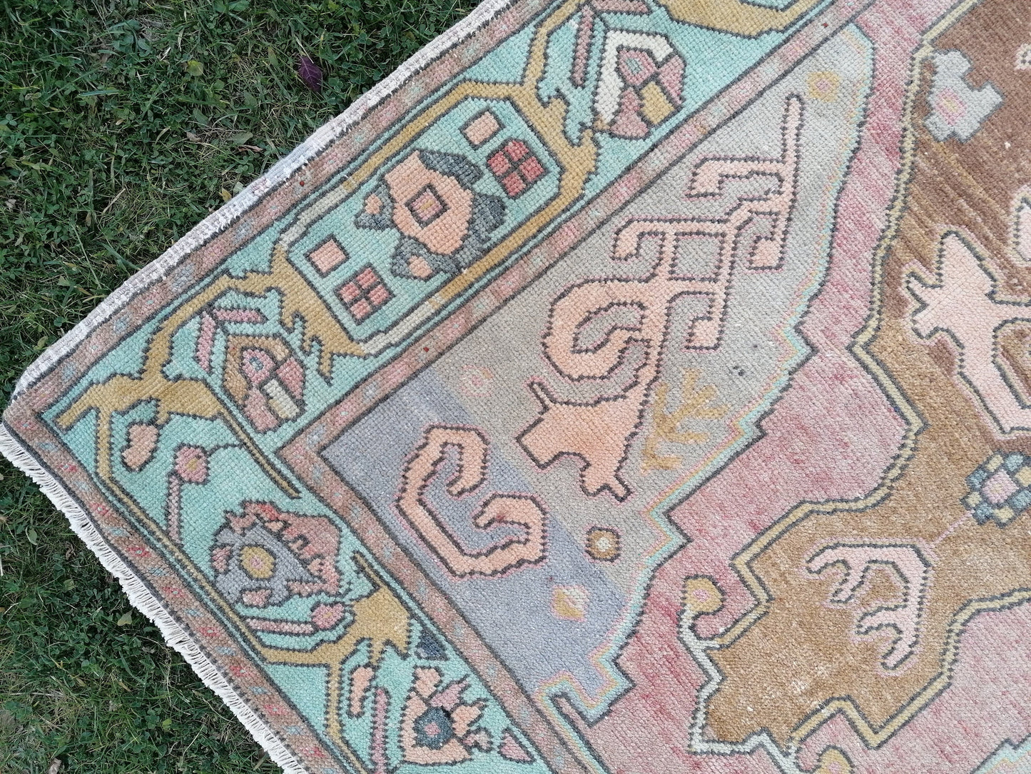 Vintage oushak hand made wool rug 4’4.8’3 kitchen rug, bohemian rug, area rug