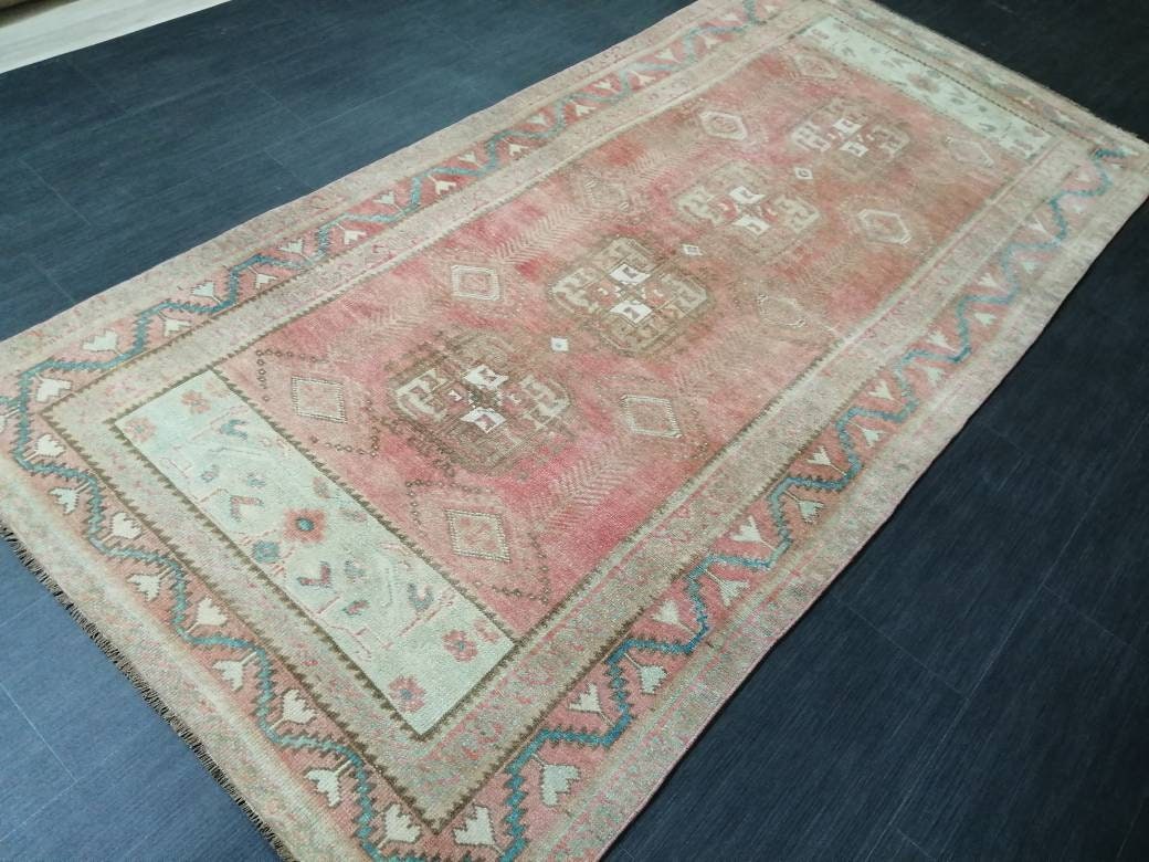 TURKISH Rug Vintage Rug 3.9 x 8.2 Vintage Rug Wool Oushak Rug Hand Made Rug 4x8 Oriental Rug Turkish Rug