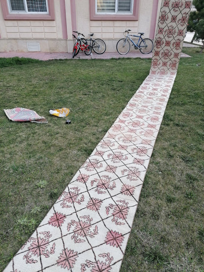 2'5x25'6 oushak turkish runner rug, natural turkish runner , oushak vintage runner rug, vintage runner rug, kitchen rug, hand made rug