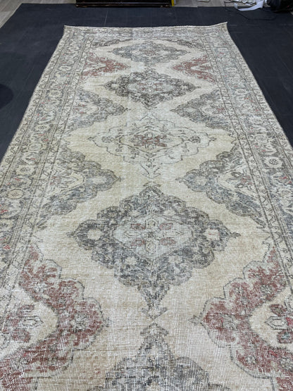 Vintage Runner 4.9 x 12.7 Rug, Turkish Runner Rug, Faded Distressed Runner Rug,Hallway Runner Rug Neutral Kitchen Runner Rug