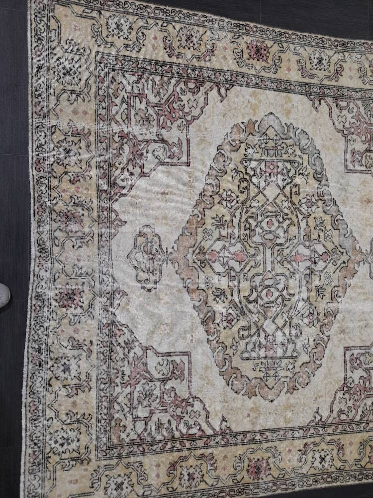 Distressed TURKISH RUG, VINTAGE Rug Living Room Rug Oushak Rug 6x10 Hand woven Rug, Earth Tones rug, Vintage Oriental Rug farmhouse rug