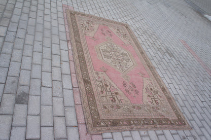 Pink Oushak Rug 4.3 x 7.3 Oushak Rugs Bohemian Turkish Area Rug Earth color Rugs Light Pink Rug All Soft  Wool Rug Oriental Rug