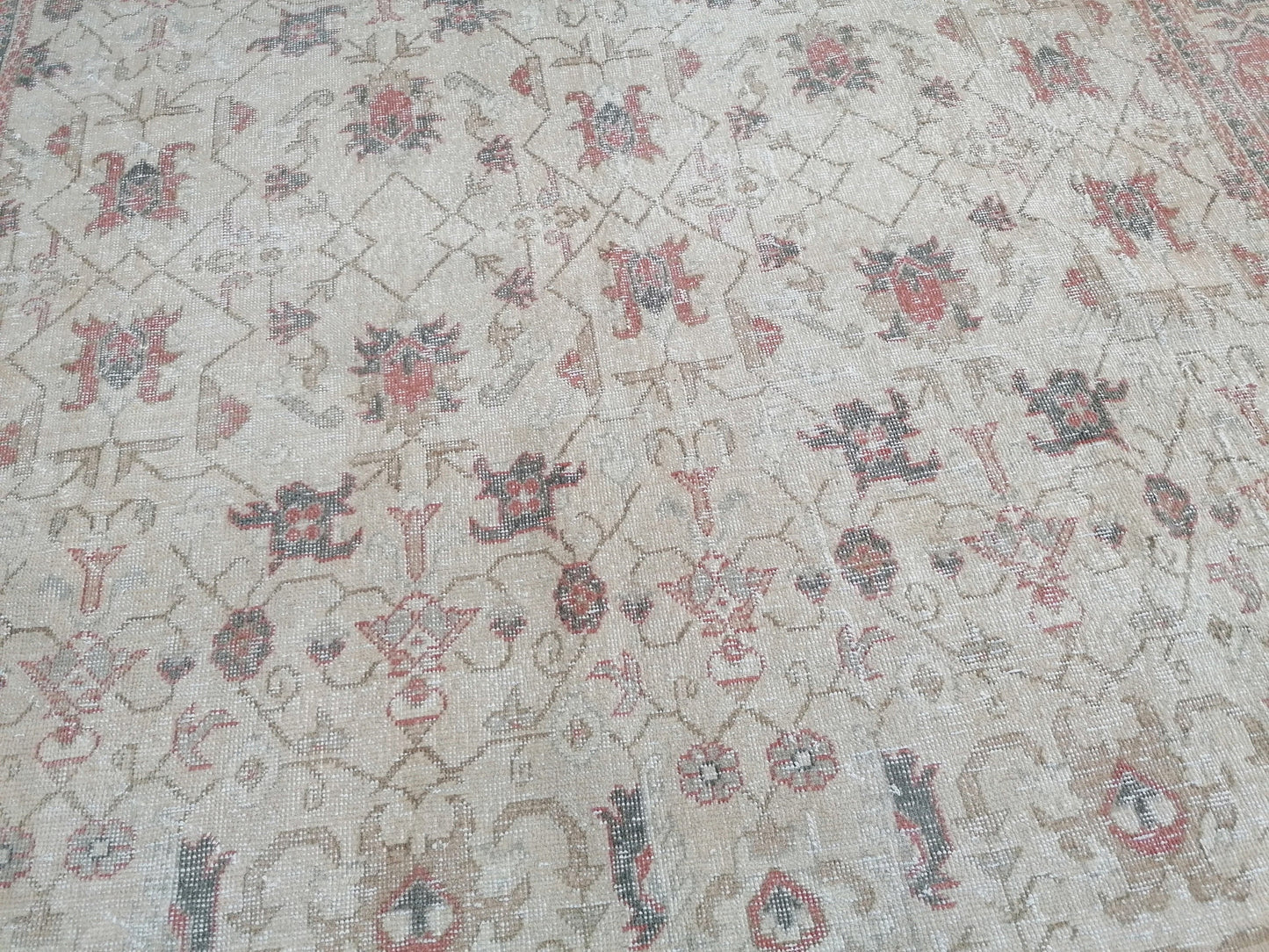 Vintage rug 6'10x10'4 large turkish rug, pastel vintage turkish rug, oushak hand made wool rug, large living room rug, bohemian rug