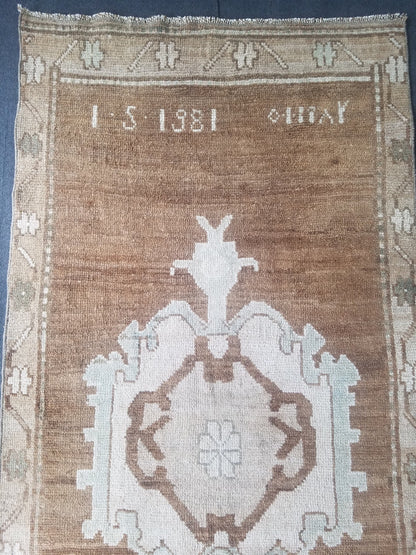 Neutral wool runner rug 3'3x9'5 oushak runner rug unique handmade rug kitchen runner