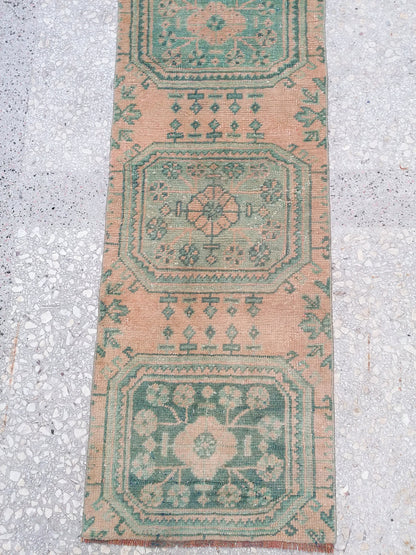 2x9'8 oushak turkish runner rug,turkish wool vintage handmade runner, kitchen runner rug