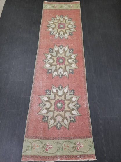 Vintage Wool Runner Rug Muted 2.9 x 10.7 Hand Made Runner Rug Turkish Runner Rug Vintage Runner Rug Hallway Runner Rug Wool Kitchen Runner