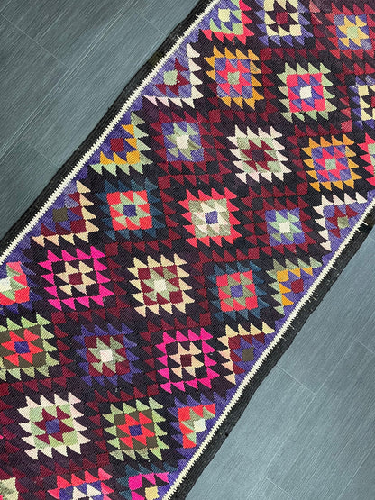 Vintage Runner rug 2.8 x 12.6 Handmade Flat woven Runner Kilim Runner Rug Turkish Runner Vintage Flat weave Rug Wool Carpet Rug