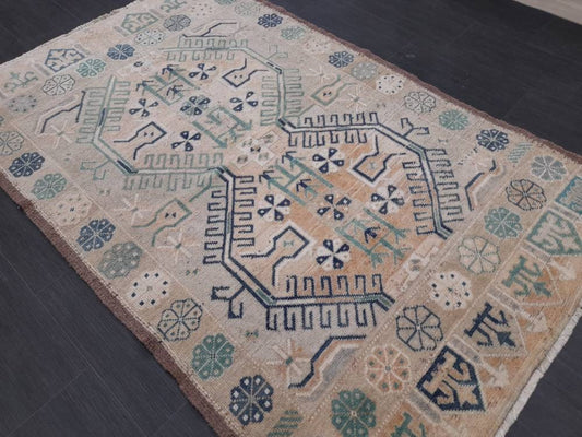 Vintage RUG TURKISH 4.3 x 6.8 Rug Vintage Oushak Rug Vintage Oriental Rug Wool Hand Knotted Rug Hand Made Rugs Antique Turkish Rug