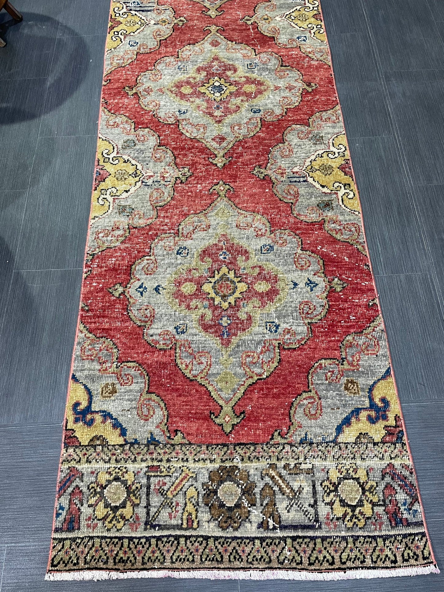 Oushak Runner Rug, Muted Vintage Runner 2.8 x 12.8 Rug, Hallway Runner Rug, Kitchen Runner Rug Wool Runner Rug Wool Oushak Rug