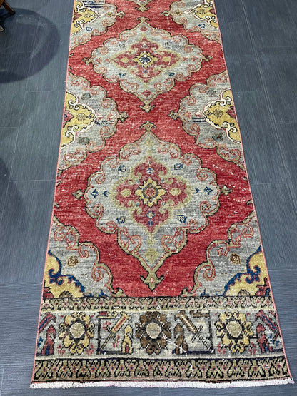 Oushak Runner Rug, Muted Vintage Runner 2.8 x 12.8 Rug, Hallway Runner Rug, Kitchen Runner Rug Wool Runner Rug Wool Oushak Rug