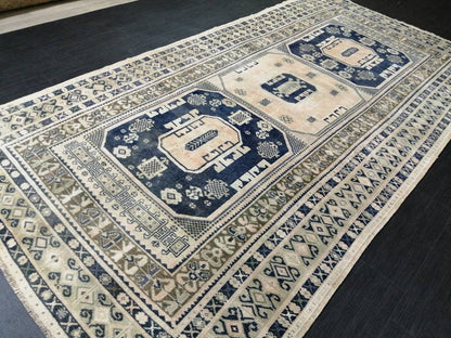 Vintage Rug, Unique Pattern Rug, 5by10 Oushak Rugs, 10x5 Hand Made Rugs,Turkish Rugs Navy Blush Green Rugs, Antique Rug, Fine Rugs