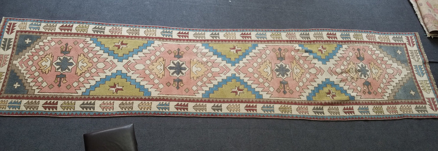 12'2x3' oushak runner rug,runner rug,turkish runner rug vintage rug vintage oushak rug,hand made runner rug, kitchen runner rug bohemian rug