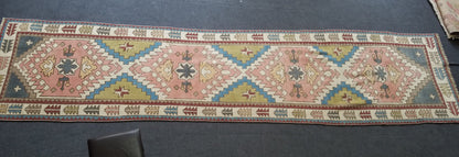 12'2x3' oushak runner rug,runner rug,turkish runner rug vintage rug vintage oushak rug,hand made runner rug, kitchen runner rug bohemian rug