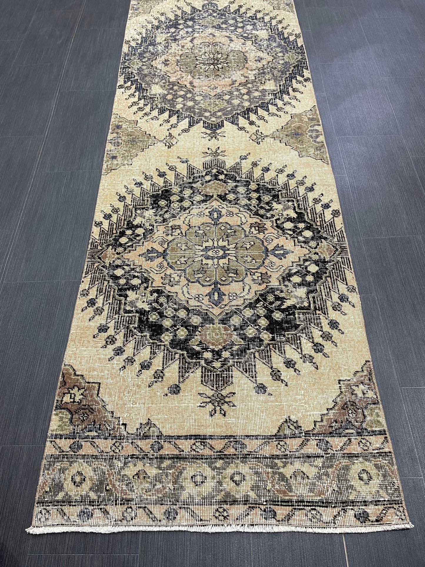 Vintage Oriental Runner Rug Muted Turkish Runner Rug 2.8 x 13 Handmade Vintage Runner Rug Hallway Runner Rug Muted Runner Rug