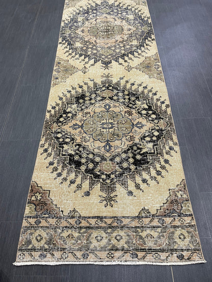 Vintage Oriental Runner Rug Muted Turkish Runner Rug 2.8 x 13 Handmade Vintage Runner Rug Hallway Runner Rug Muted Runner Rug