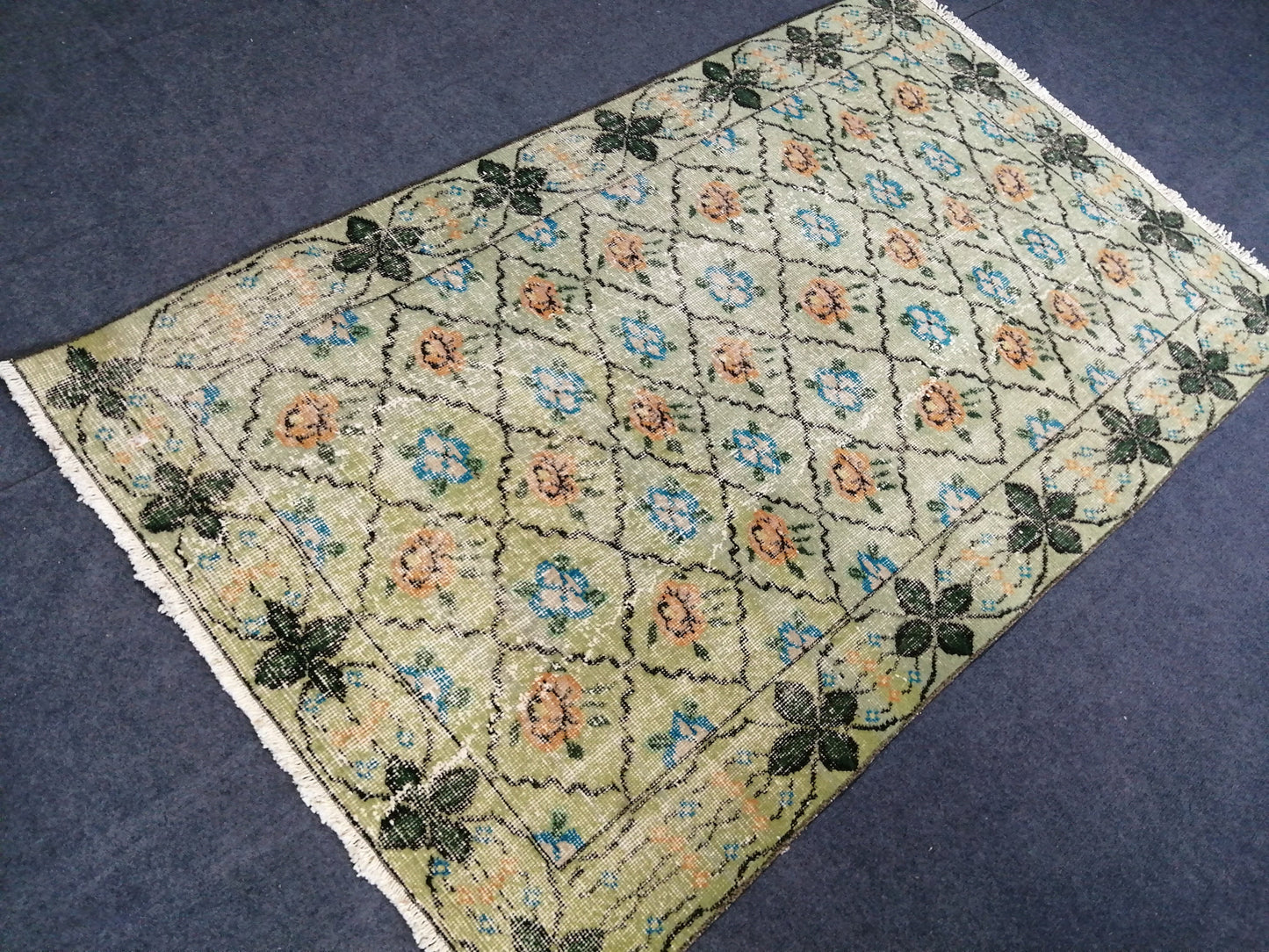 3.7 x 6.2 Green Vintage Rugs  TURKISH HAND MADE Rugs  Vintage Turkish Rugs  Oushak Rug  Wool Rug, Turkish Rug, Vintage Oushak Rug