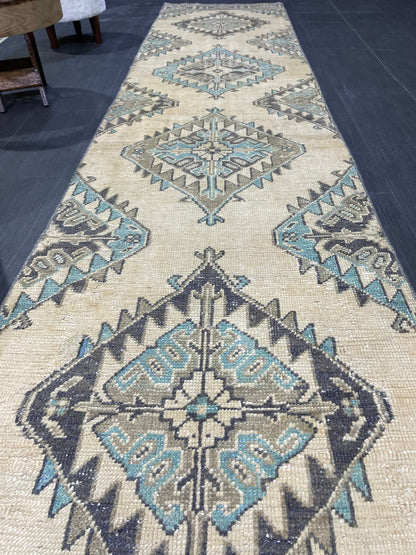 Vintage Persian Runner 2.7 x 12.4 Rug, Turkish Runner Rug, Handmade Runner, Staircase Runner, Kitchen Runner Rug, Wool Runner Rug