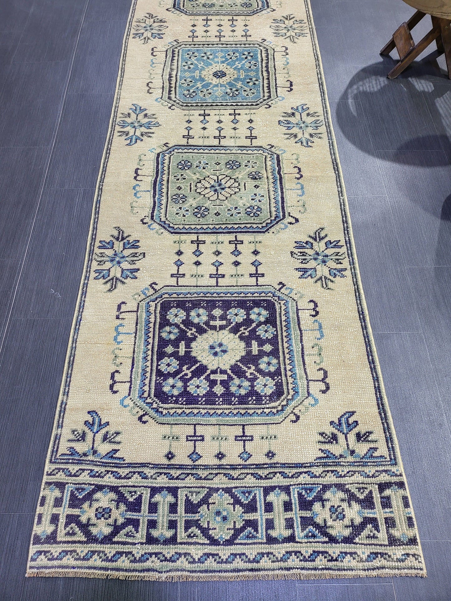 Oushak Runner Rug, Turkish 2.9 x 11.3  Runner Rug, Vintage Runner Rug, Hallway Runner Rug, Kitchen Runner Rug, Handknotted Wool Runner Rug