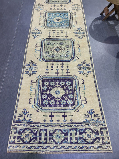Oushak Runner Rug, Turkish 2.9 x 11.3  Runner Rug, Vintage Runner Rug, Hallway Runner Rug, Kitchen Runner Rug, Handknotted Wool Runner Rug