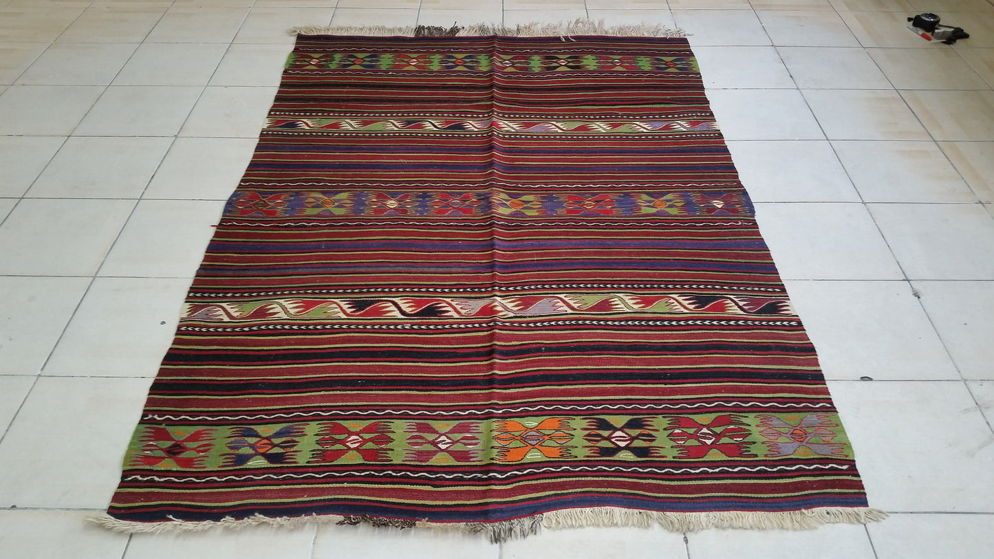 Hand Made Oushak Rug  KiLiM Rug Turkish Rug Vintage Rug Flatwoven with Embroidered
