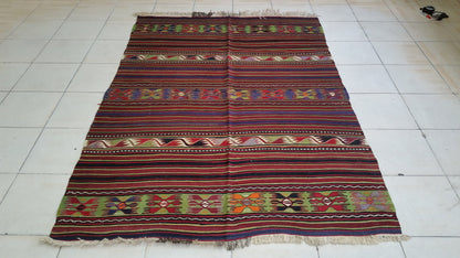 Hand Made Oushak Rug  KiLiM Rug Turkish Rug Vintage Rug Flatwoven with Embroidered