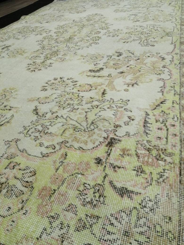 Floral Muted RUG 10.6 x 6 Muted TURKISH Rug Oriental Vintage Wool Rug Hand Made Rugs Vintage Large Turkish Rug