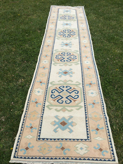 Muted Vintage Runner 3x11 Oushak RUNNER Rug, Turkish Rug, Hallway Runner Rug, Oushak Rug, Oushak Runner Rug, Wool Runner Rug, Faded Runner